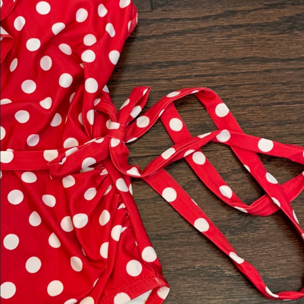 NEW ModCloth Red Polka Dot One Piece Swimsuit - Picture 3 of 4